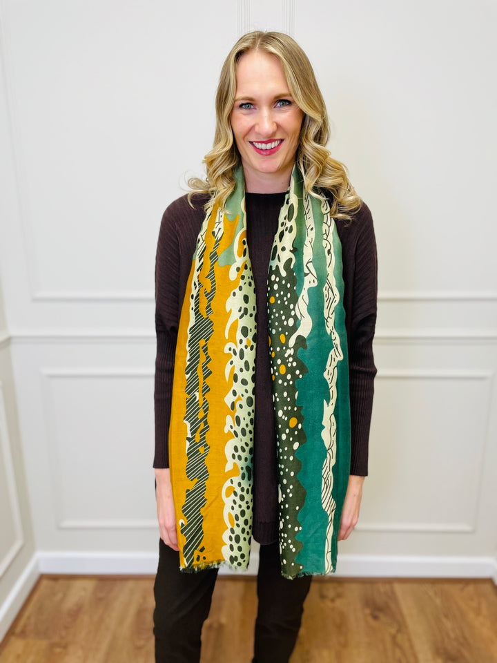 No.116 Animal Print Scarf-Mustard & Green