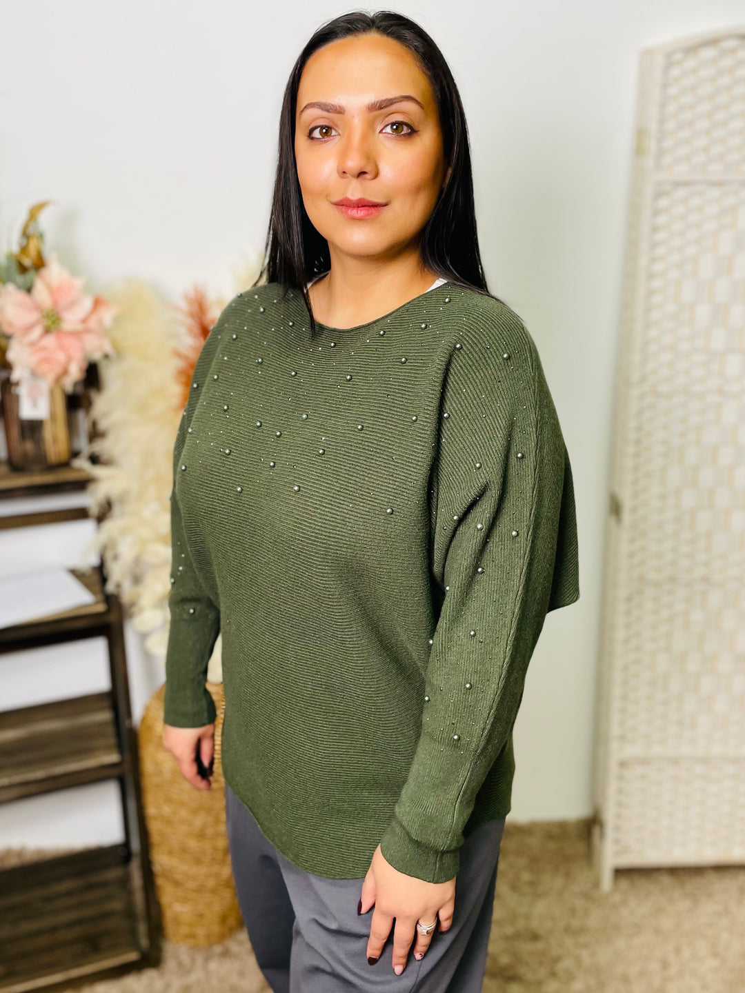 "MIRIAM" Pearl Jumper-Green