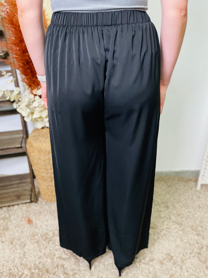 "EVELYN" Wide Leg Trousers-Black