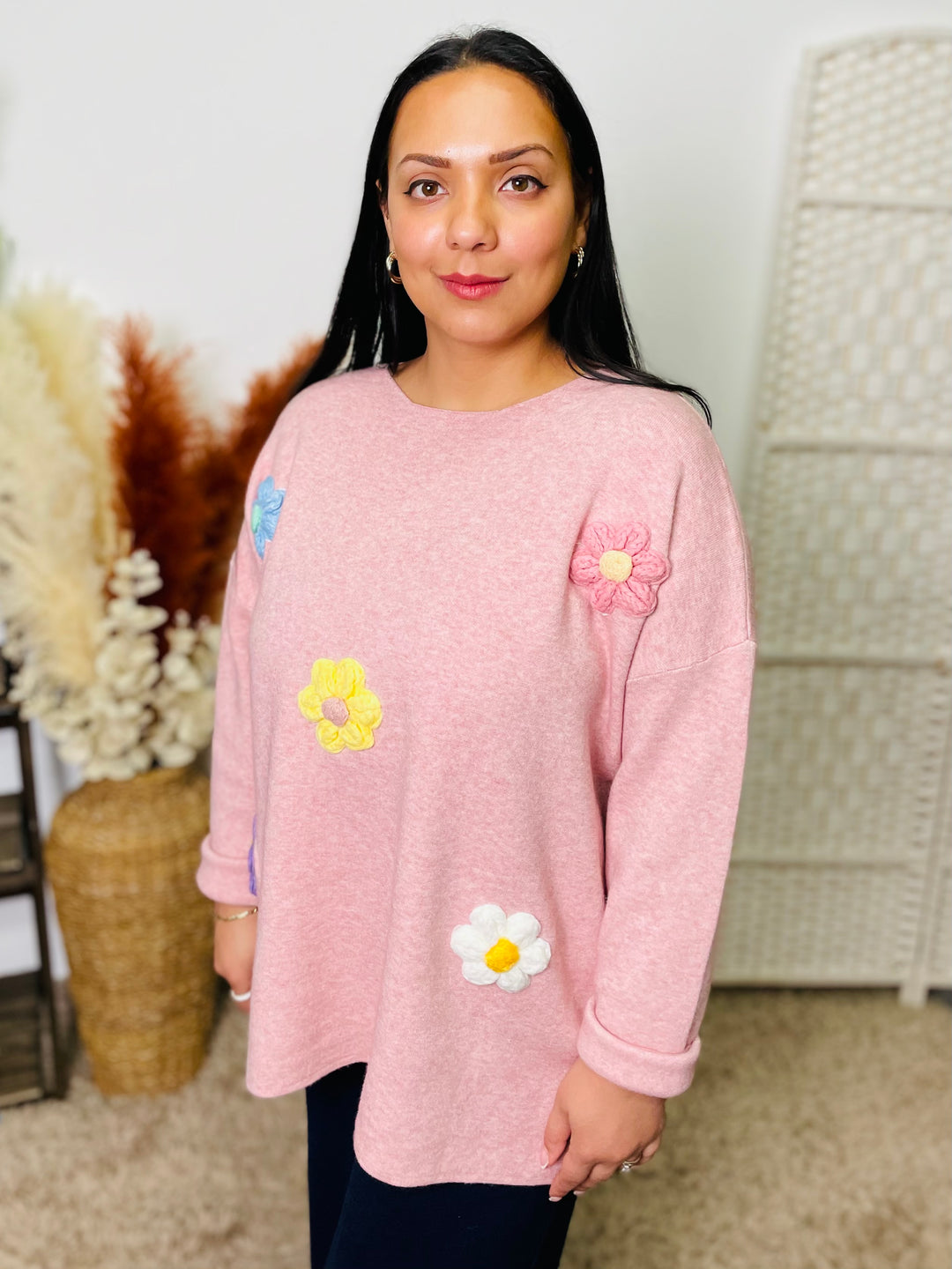 "ROSE" Textured Floral Jumper-Blush Pink