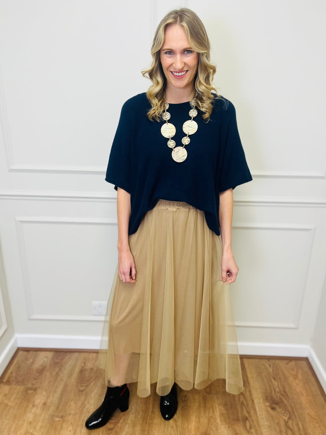 "ALICE” Short Sleeve Fine Knit-Navy