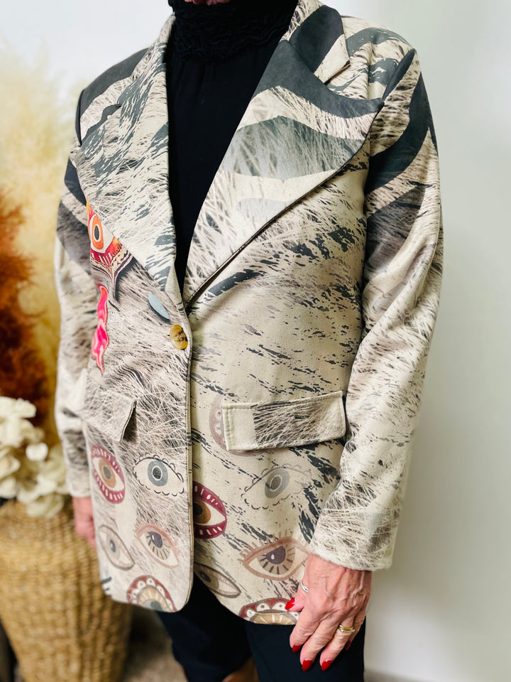 "CROSBY" Artistic Print Jacket-Sand & Black