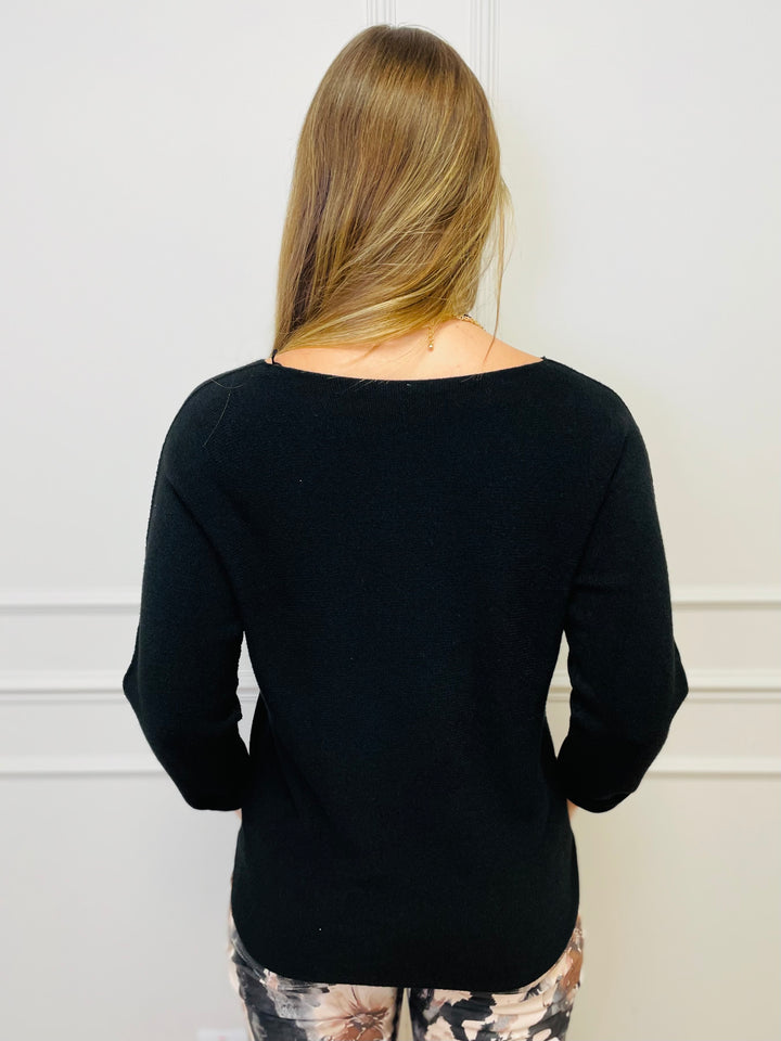 "MAGNOLIA" Fine Knit Jumper-Black