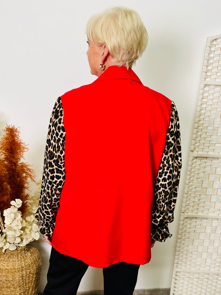 "KEYLA" Animal Print Blazer-Red