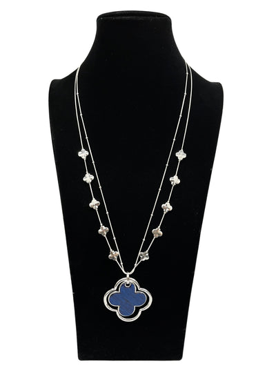 Silver & Navy Long Statement Necklace