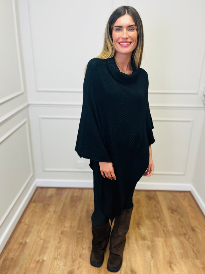"STARR" Asymmetric Poncho-Black