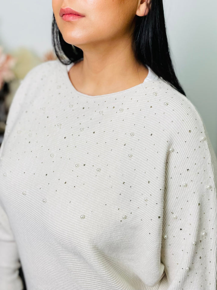 "MIRIAM" Pearl Jumper-Cream