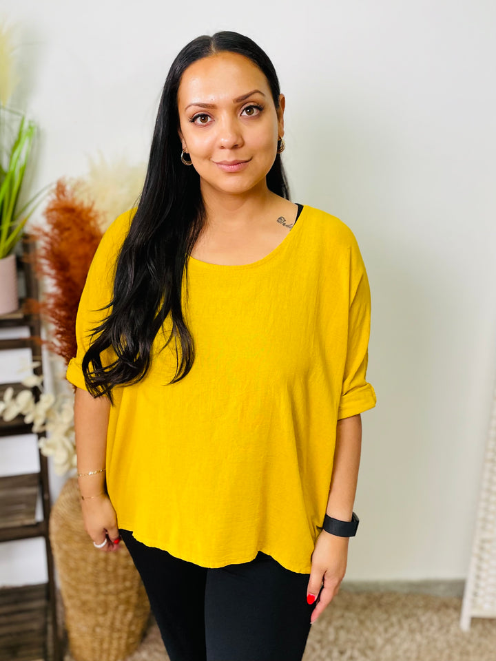 “COLETTE” Linen Top-Mustard