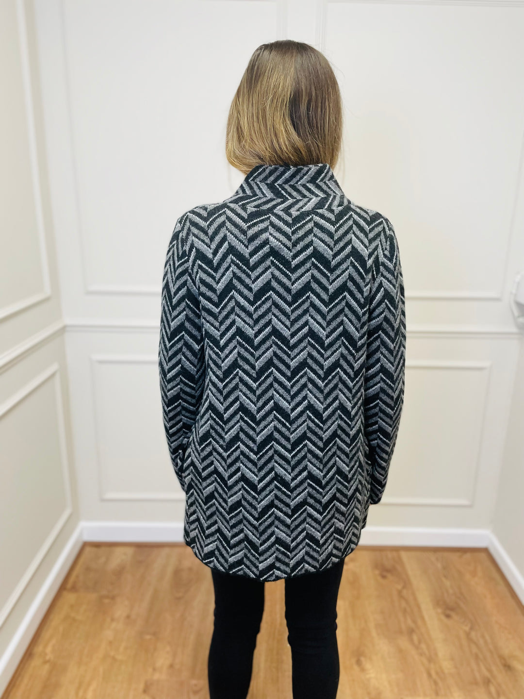 "CELINE" Chevron Coatigan-Black & Grey
