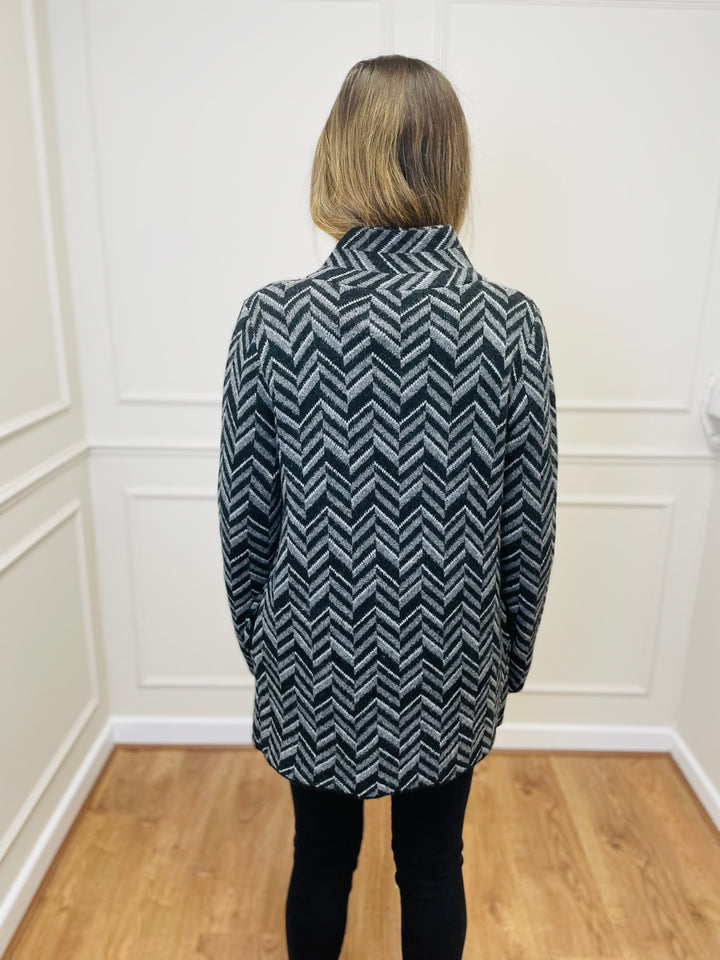 "CELINE" Chevron Coatigan-Black & Grey