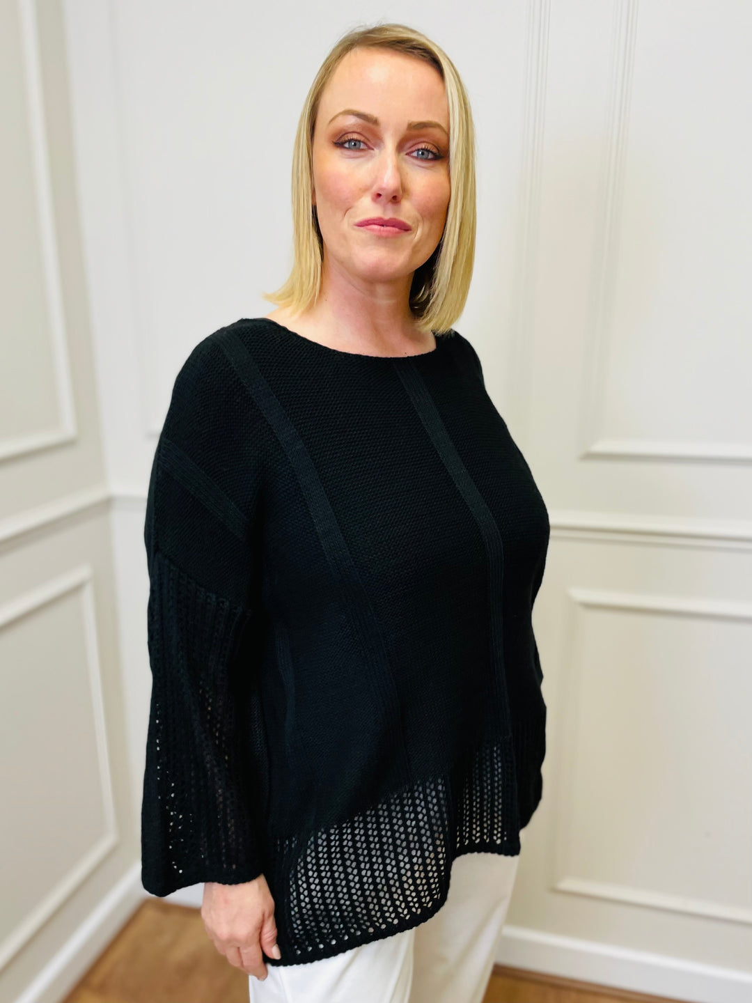 "SALMA" Open Knit Jumper-Black