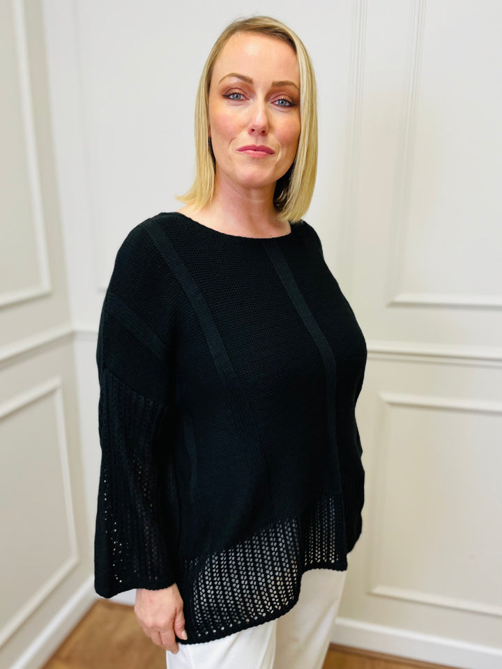 "SALMA" Open Knit Jumper-Black