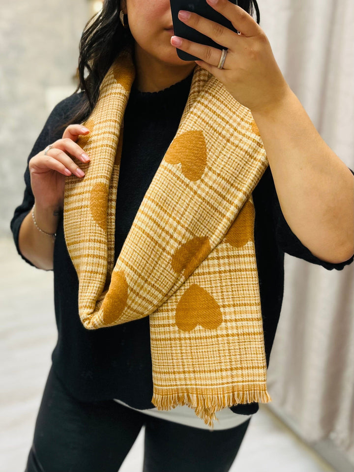 No.5 Check Print Reversible Scarf-Tan & Cream