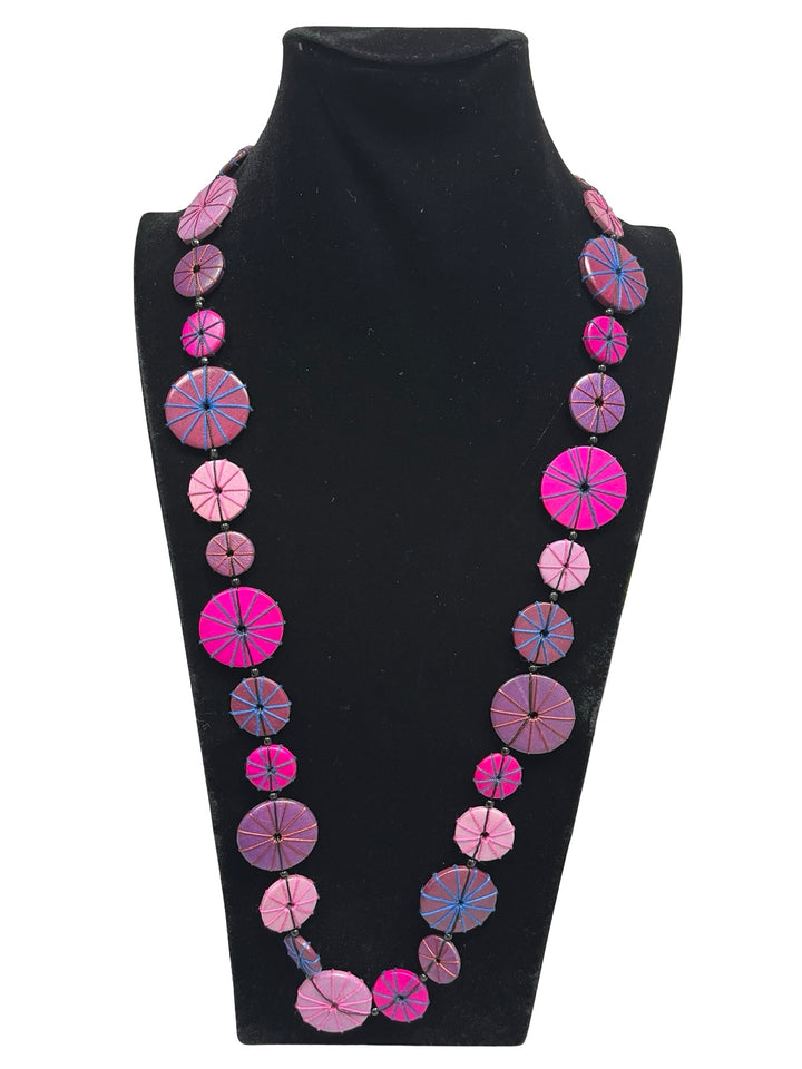 Long Multicolour Necklace-Pink & Navy