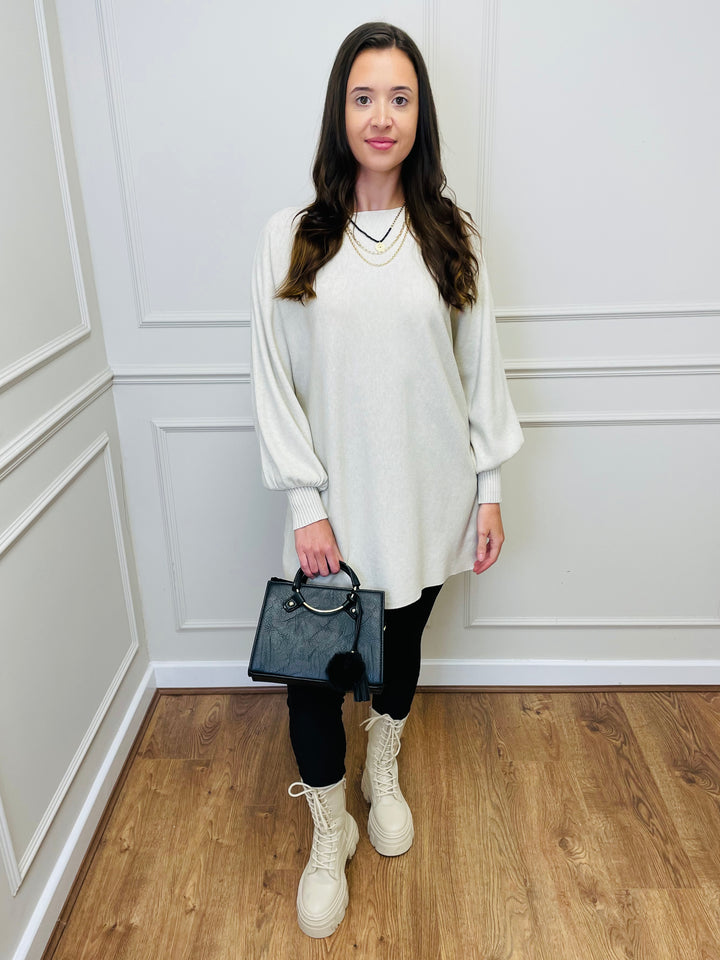 "EVELYN" Button Back Dress-Cream