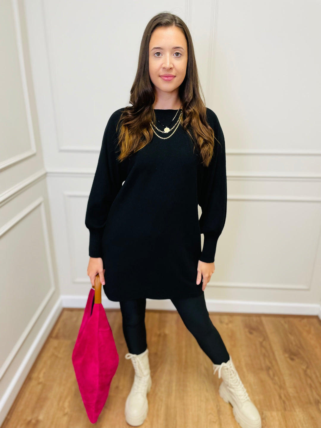 "EVELYN" Button Back Dress-Black