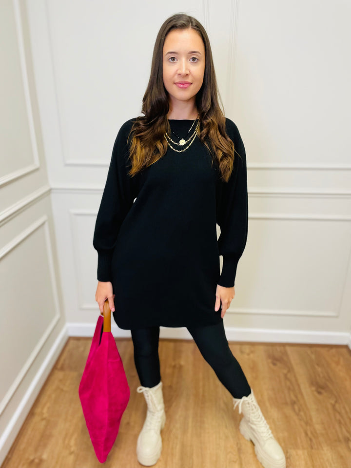 "EVELYN" Button Back Dress-Black