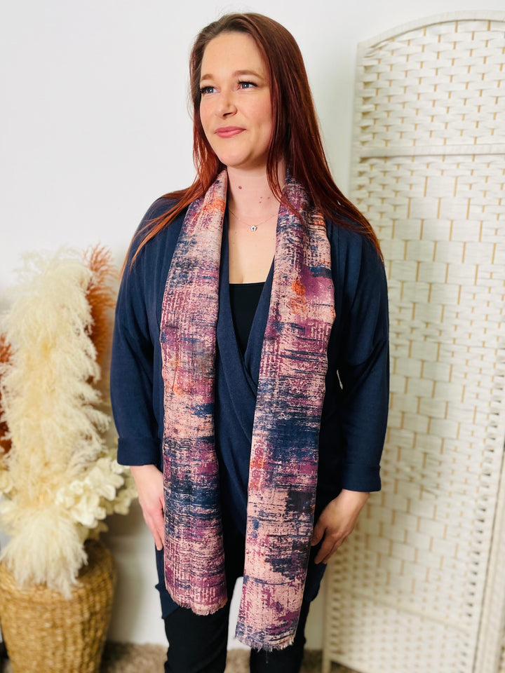 No.75 Artistic Print Scarf-Pink & Navy