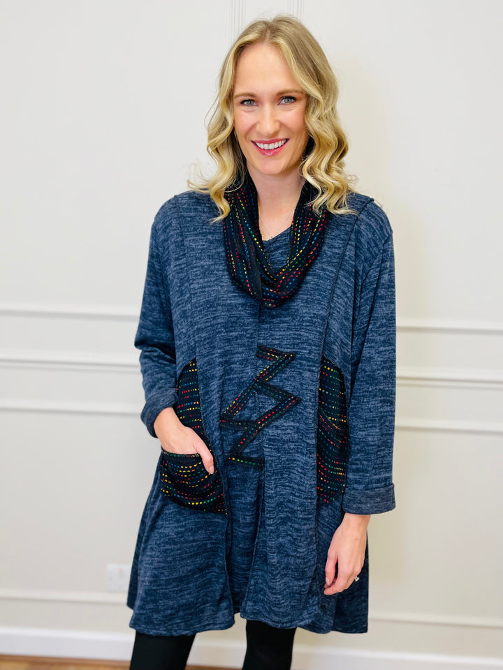 "BIANCA" Tunic With Complimentary Scarf-Navy