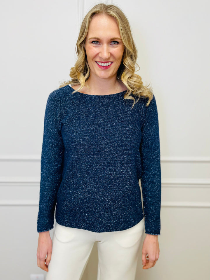 "MAGNOLIA" Sparkle Fine Knit Jumper-Navy