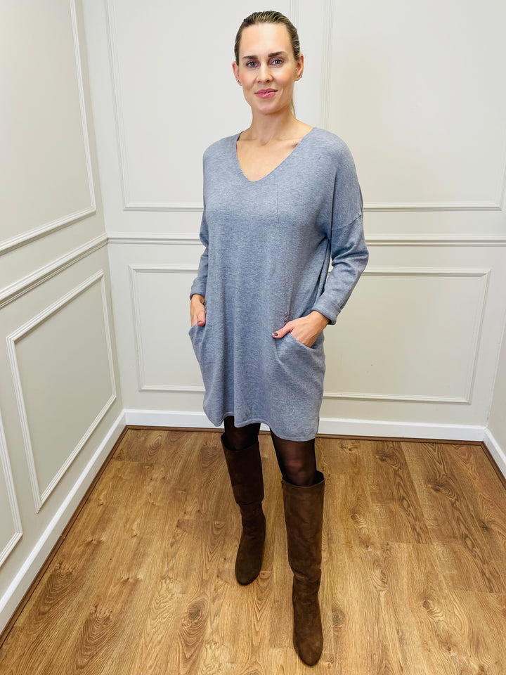 "MILLIE" Fine Knit Tunic-Grey