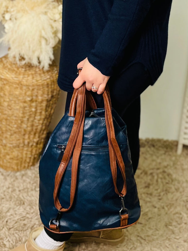 "BERNY" Rucksack-Navy & Tan