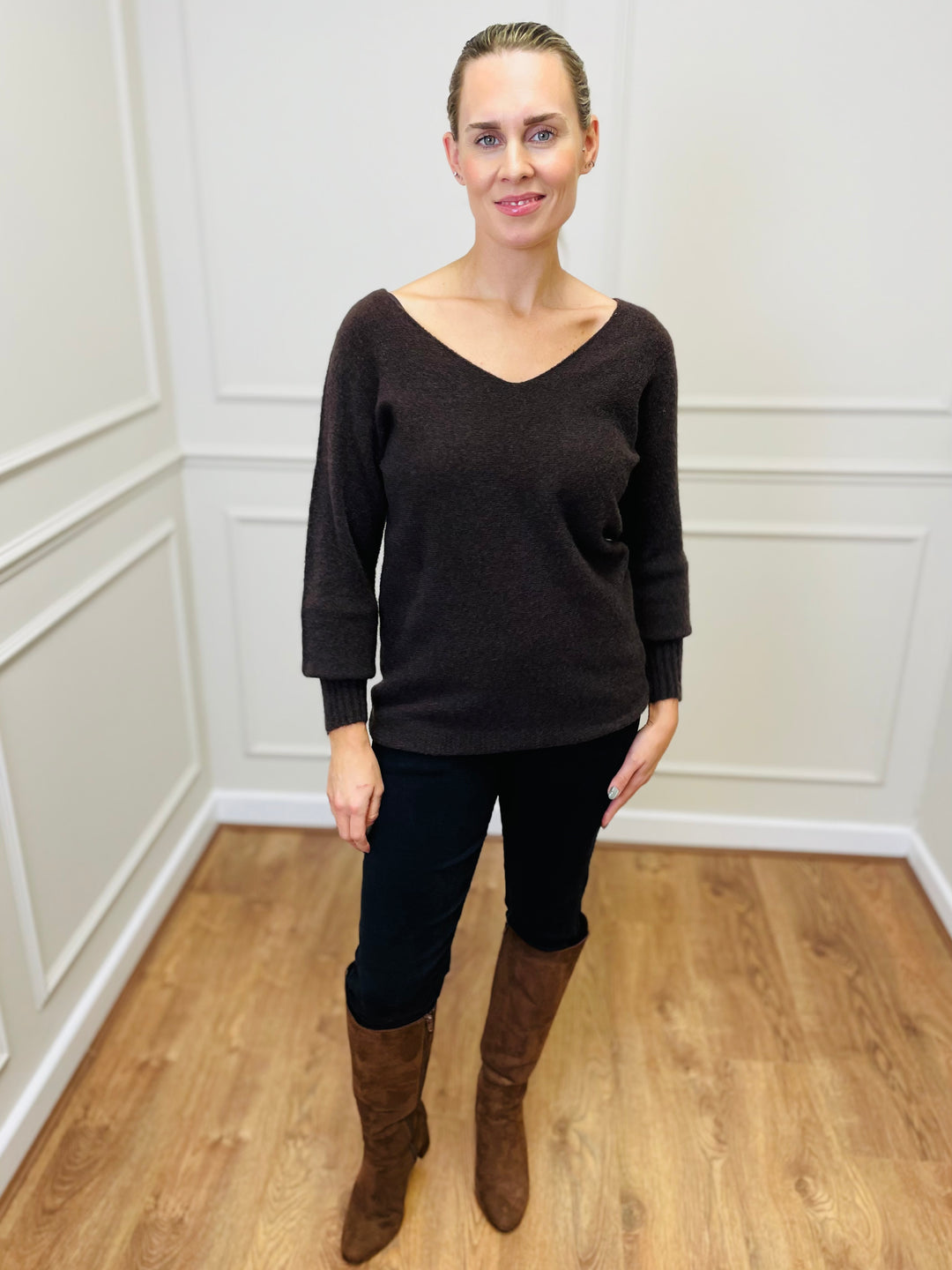 "SOPHIA" Fine Knit Jumper-Brown