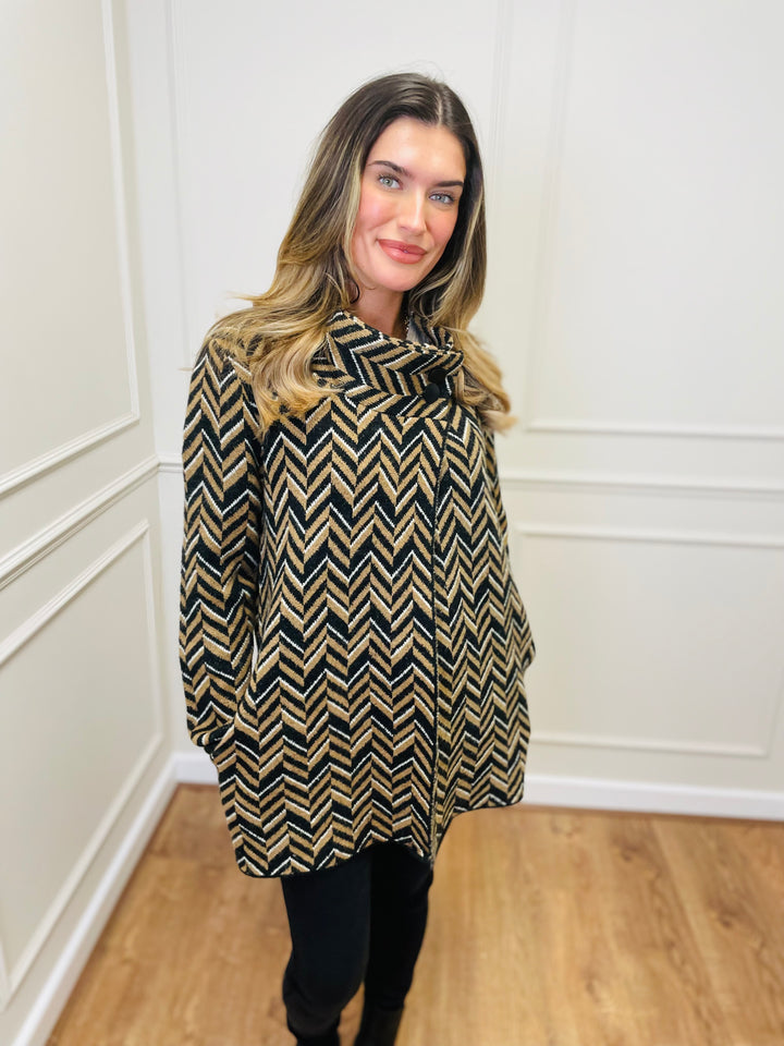 "CELINE" Chevron Coatigan-Black & Tan
