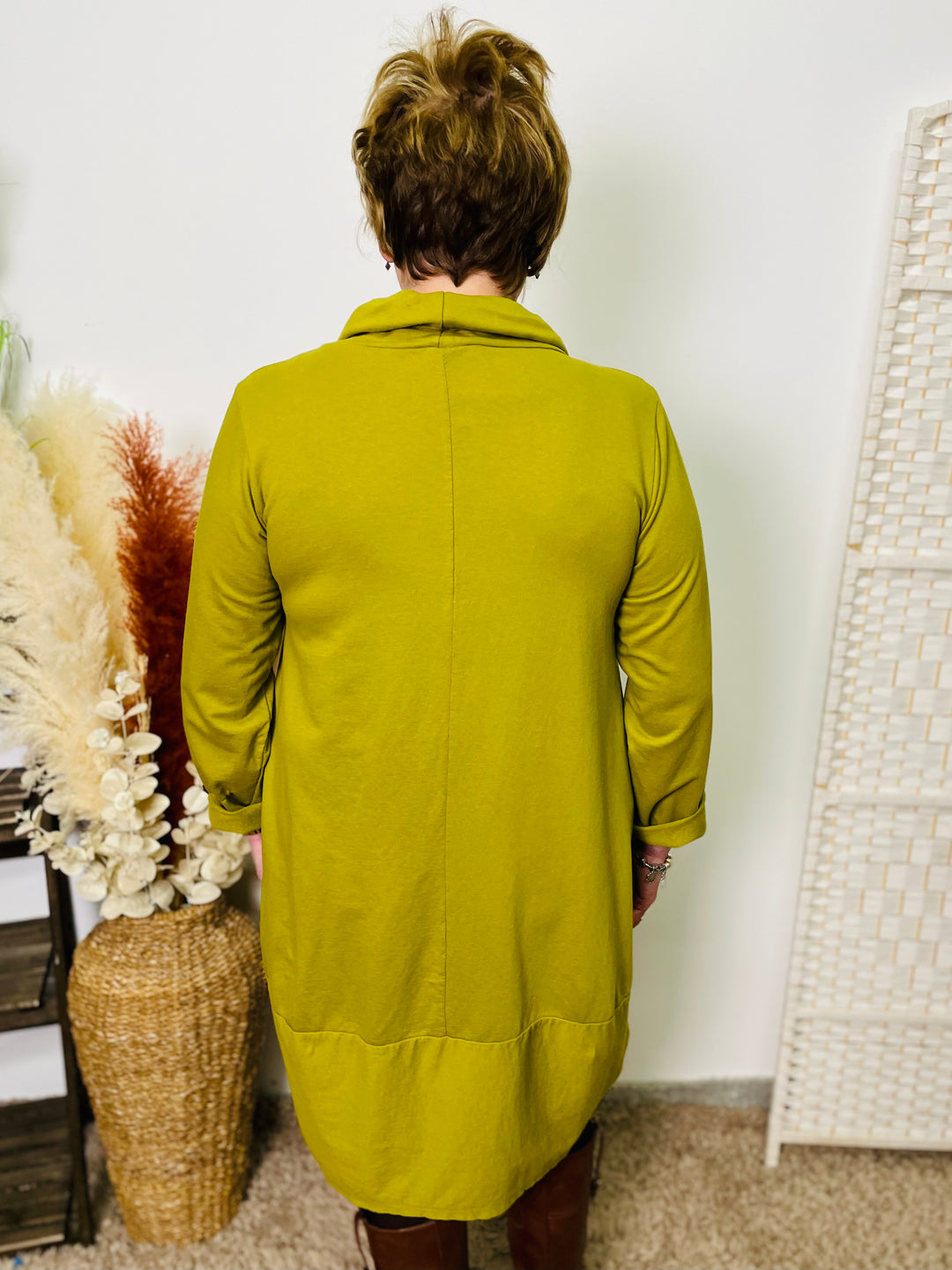 "HELEN" Cowl Neck Tunic/Dress-Lime Green