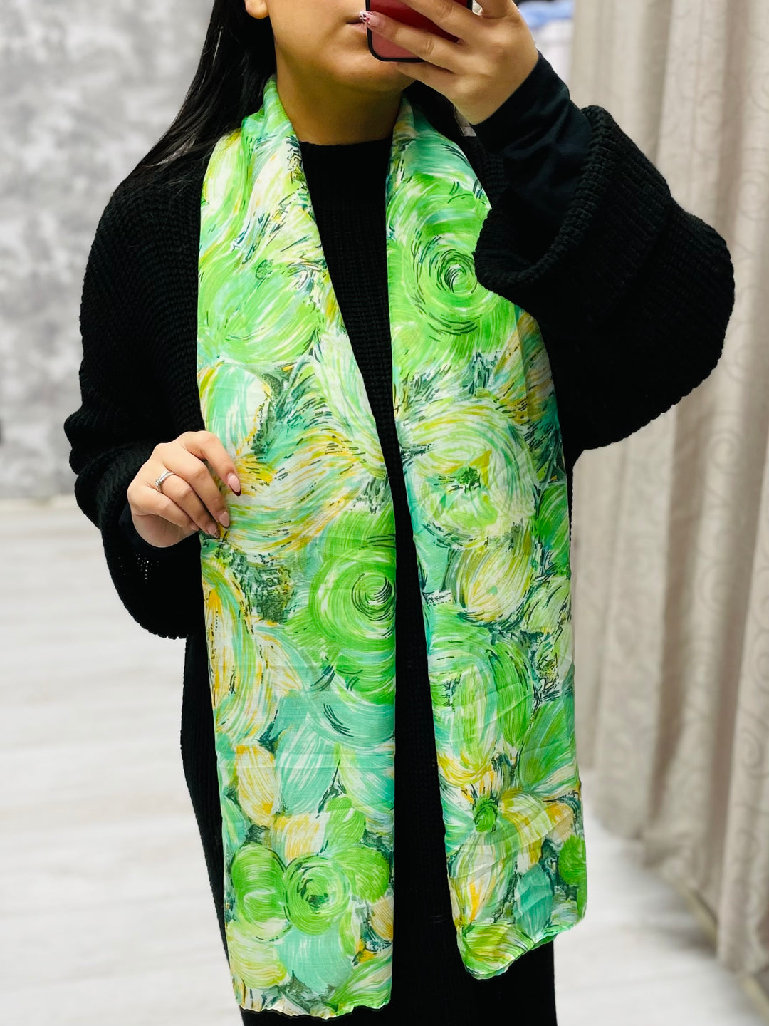 No.88 Artistic Print Scarf-Green