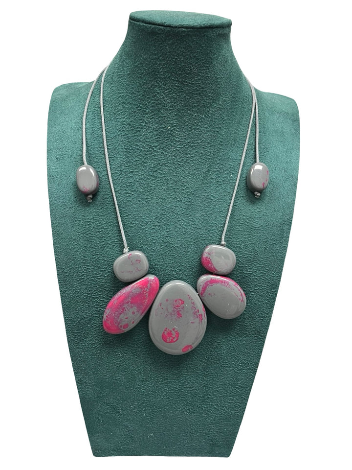 Short Statement Necklace-Grey & Pink