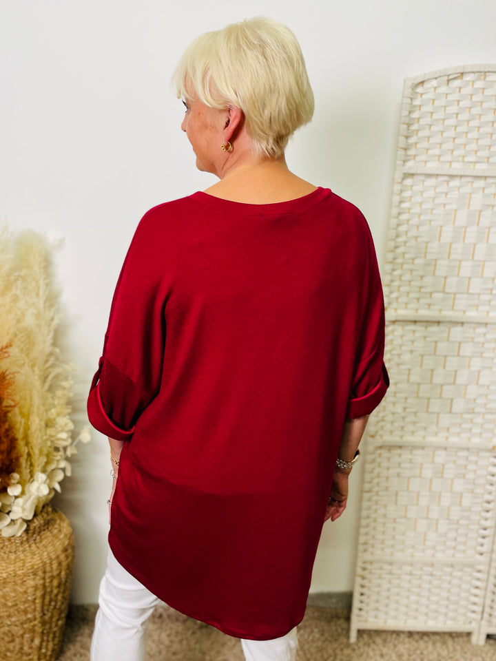 "CLARA" Long Sleeve Fine Knit-Burgundy