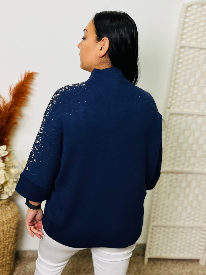 "WHITNEY" Pearl Jumper-Navy