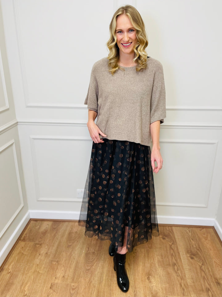 "ALICE” Short Sleeve Fine Knit-Mocha