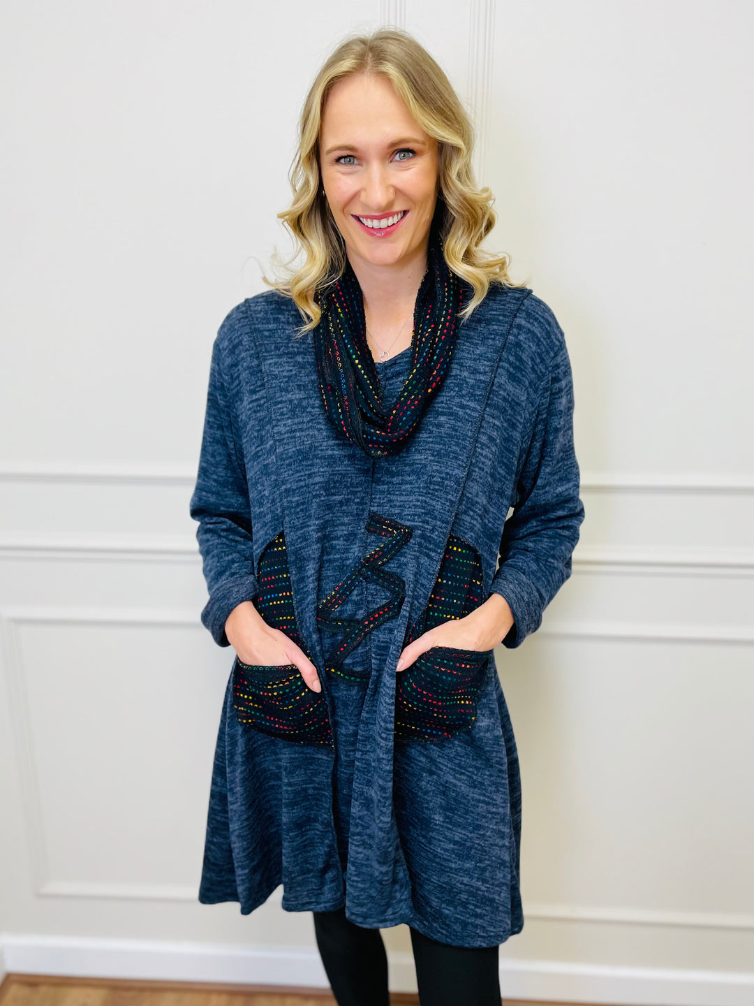 "BIANCA" Tunic With Complimentary Scarf-Navy