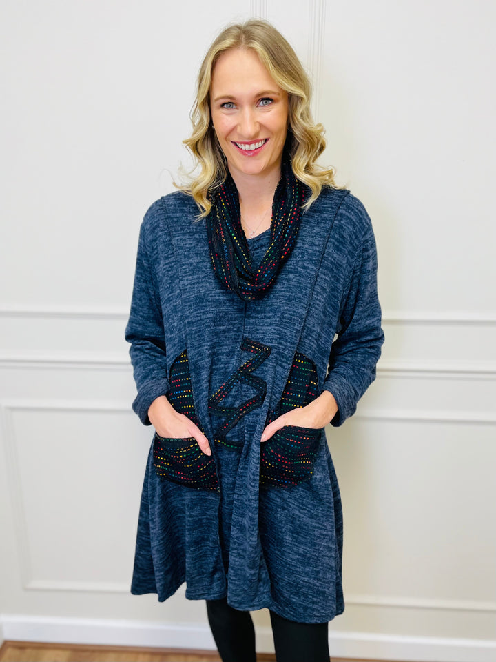 "BIANCA" Tunic With Complimentary Scarf-Navy
