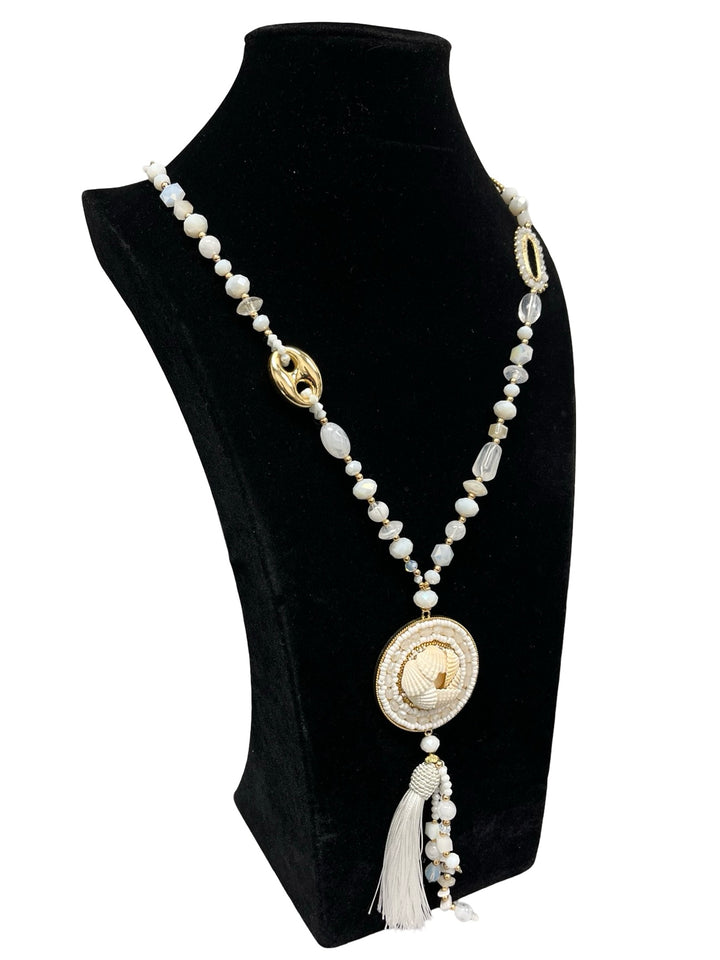 White & Gold Long Statement Necklace