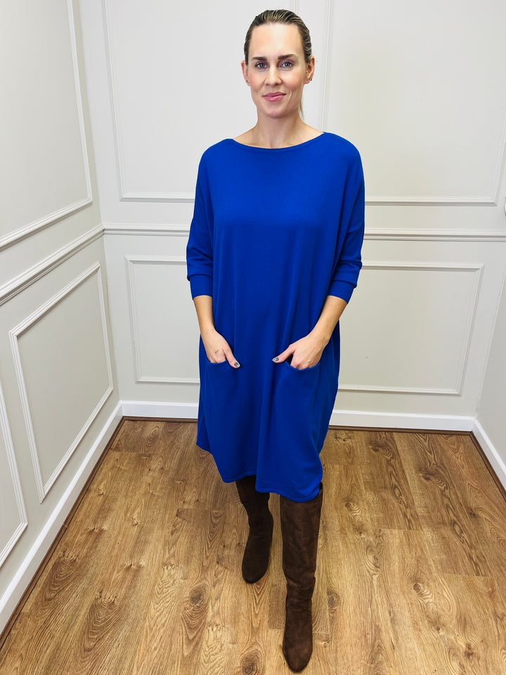 &quot;RUBY&quot; Fine Knit Dress-Blue