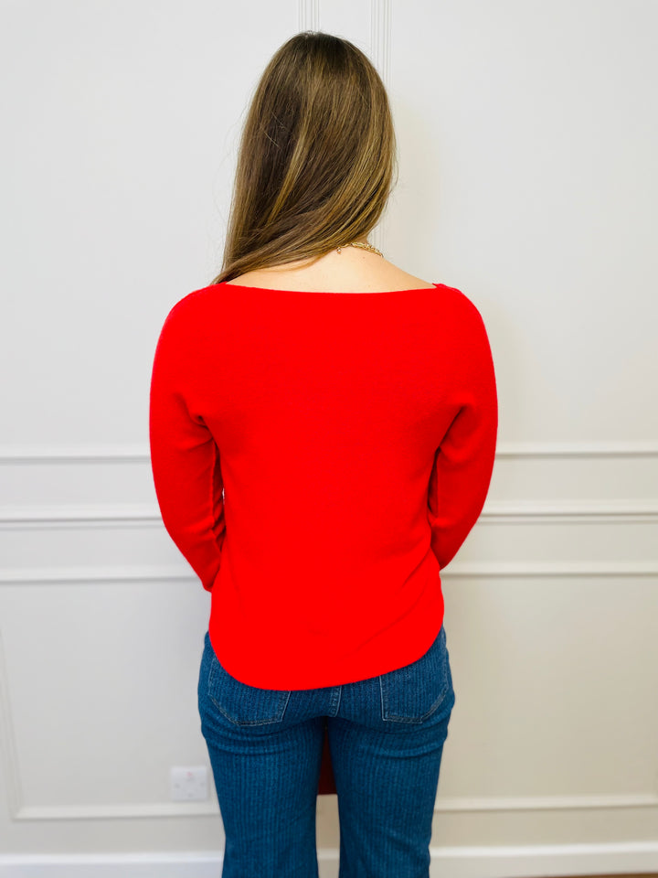 "MAGNOLIA" Fine Knit Jumper-Red
