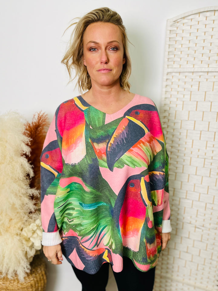 "VIKI" Bird Print Jumper-Multicolour