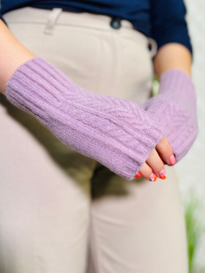 Knitted Fingerless Gloves-Lilac