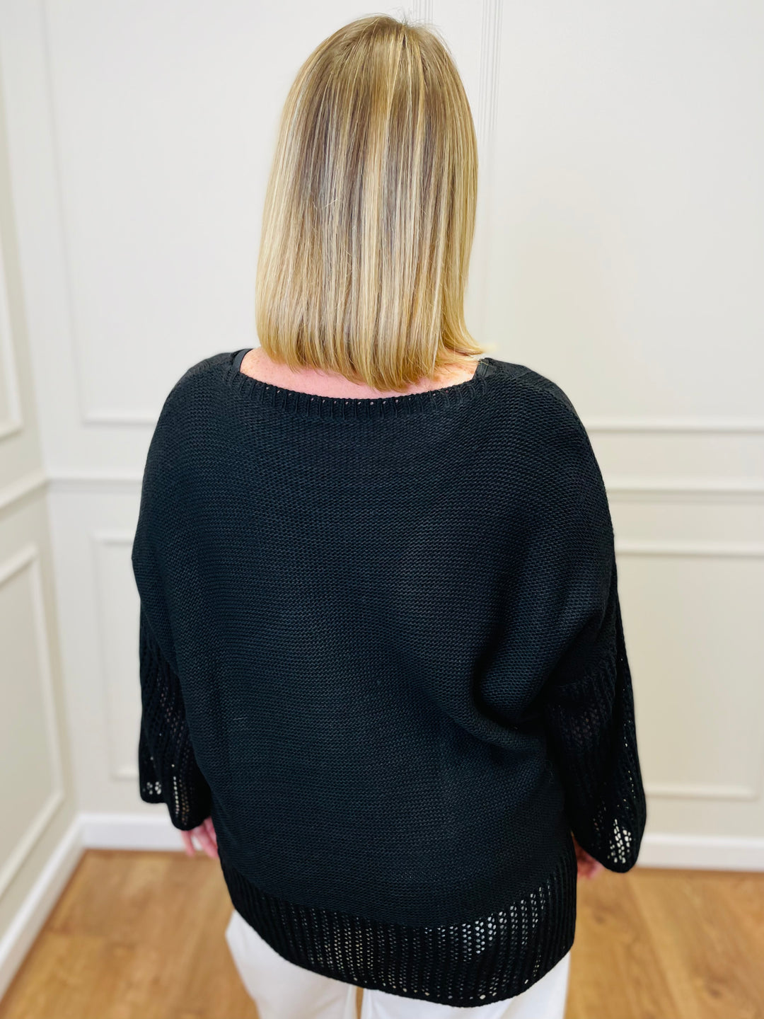 "SALMA" Open Knit Jumper-Black