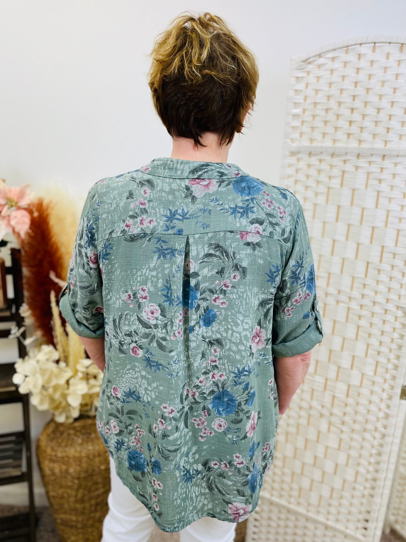 "AURORA” Floral Print Shirt-Green