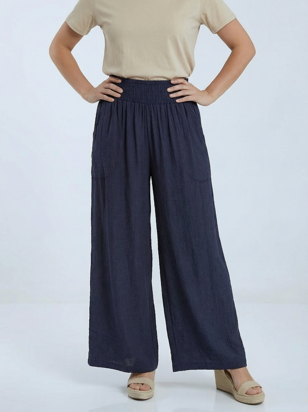 "ALLEGRA" Wide Leg Trousers - Navy