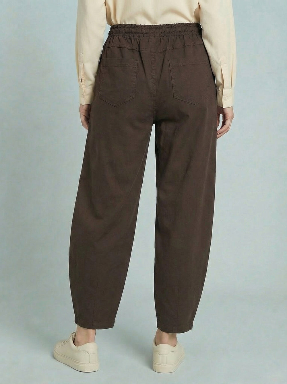 “ANGELA” Canvas Barrel Trouser - Chocolate