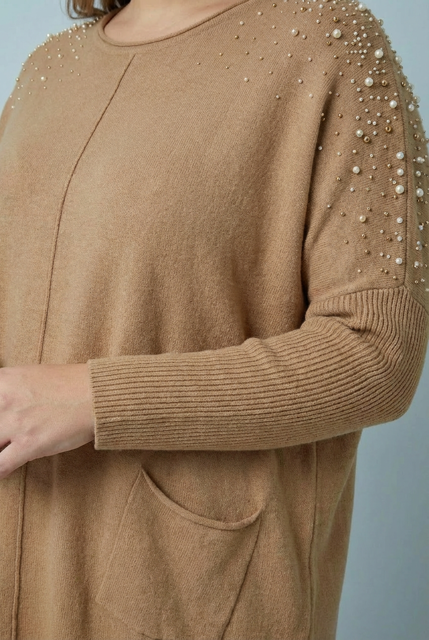 "ANGEL" Embelished Jumper Dress/Tunic - Tan