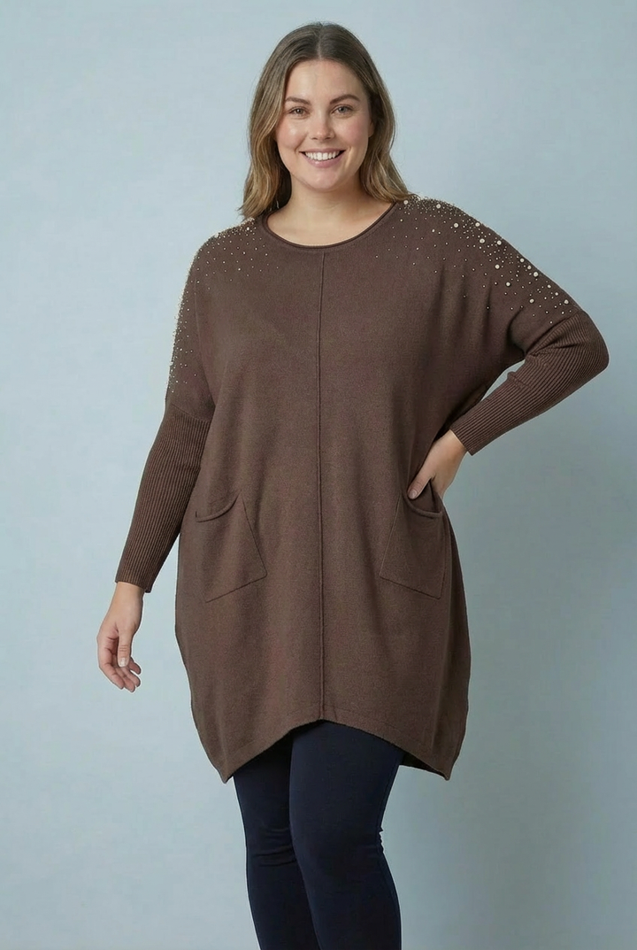 "ANGEL" Embellished Jumper Dress/Tunic - Chocolate