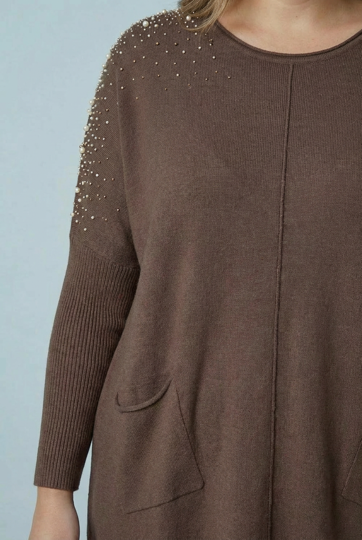 "ANGEL" Embellished Jumper Dress/Tunic - Chocolate