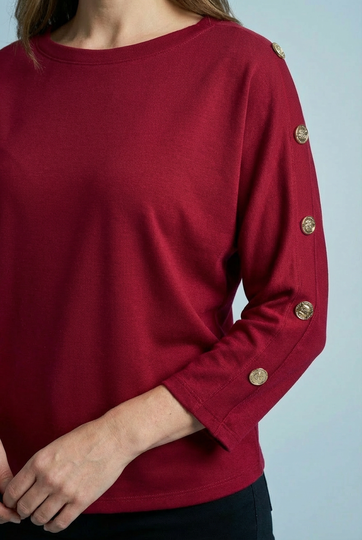 "ATHENA" Scuba Sweat Top - Burgundy