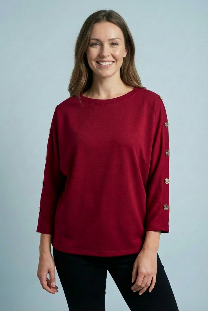 "ATHENA" Scuba Sweat Top - Burgundy